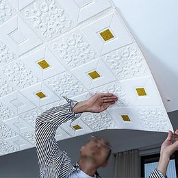 10Pcs 70x70cm Big Size Ceiling Wallpaper 3D Brick Waterproof Wall Stickers Foam SelfAdchive Decoration 240122