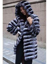 Women's Fur Hooded Coat Women Winter Thick Warm Parka Jacket Faux Mink Overcoat Mid-Length Luxury Cardigan Outerwears