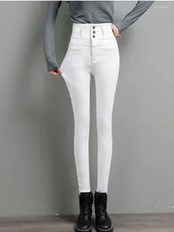 Women's Jeans High Waist Button White Pencil Women Black Big Size Skinny Denim Leggings Pants Ankle-length Stretch 2024 W44