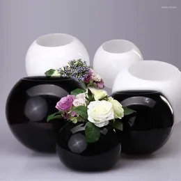 Vases Simple And Modern Black Round Spherical Glass Vase El Lobby Desktop White Floral Home Soft Decoration Decor