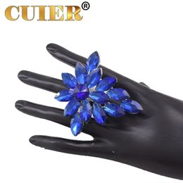 CUIER 6.5*7cm Stand out Shiny Glass Gemstones Women Rings Accessories for Fashion Female Alloy Ring Jewelry for Wedding 240125