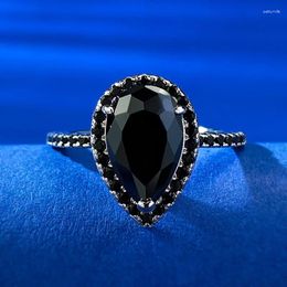 Cluster Rings SpringLady 925 Sterling Silver 7 11 MM Pear Cut Lab Black Sapphire High Carbon Diamond Gemstone Women Ring Jewelry