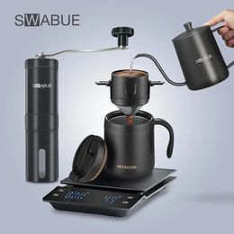 Coffee Set Portable Camping Tools Coffee Cup Mug Filter Dripper Reusable Manual Grinder Mini Gooseneck Kettle Scales Timer 240130