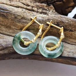 Dangle Earrings Silver Inlaid Natural Chrysoprase Seed Exquisite Bamboo Knots Round For Women Chinese Style Ear Buckle Jewellery