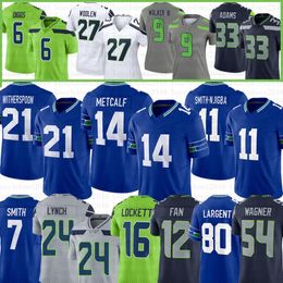 Wholesale Devon Witherspoon DK Metcalf Football Jersey Tyler Lockett Marshawn Lynch Kenneth Walker III Tariq Woolen Bobby Wagner Geno Smith Jaxon Smith-Njigba