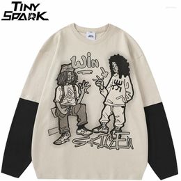 Men's T Shirts Men Streetwear Hip Hop Oversize Shirt Cartoon Graphic Patchwork Harajuku T-Shirt 2024 Long Sleeve Tshirt Loose Tops Tees Y2K