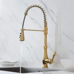 Kitchen Faucets Modern Gold Faucet With Pull Down Sprayer High Arc Single Handle Swiveling Sink Lead-Free Solid Brass