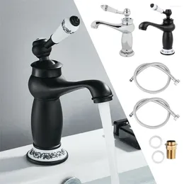 Bathroom Sink Faucets Retro Black Copper Silver Brass Faucet Ceramic Vintage Cold Washbasin Mixer Tap Kitchen