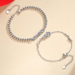 Charm Bracelets Sterling Silver Colour Flower And Branch For Lovers Couple Hand Chain Link Original Fashion Jewellery