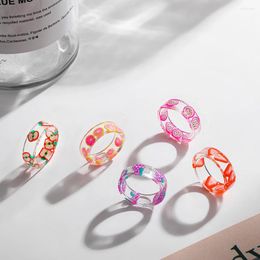 Cluster Rings 2024 Korea Colourful Resin Fruit Ring For Women Girls Fashion Grape Strawberry Lemon Finger Party Jewellery Gifts