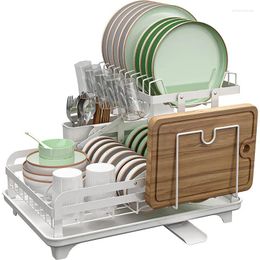 Kitchen Storage Foldable Bowl Rack Dish Drying With Drainboard Utensil Holder And Knife Slots For Accessories