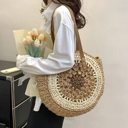 Waist Bags Seaside Vacation Straw Bag 2024 Sunflower Round Woven Large Capacity Leisure Handbag Shoulder Beach