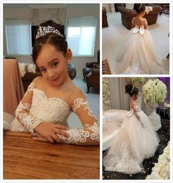 Ivory Flower Girls Dresses For Weddings Lace Appliques Beads Long Sleeves Girl Wedding Dress Sashes Cheap Toddler Pgeant Gowns5881422