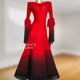 Stage Wear Autumn And Winter Modern Clothes High-end Swing Herringbone Skirt Red Black Gradient Professional Performance