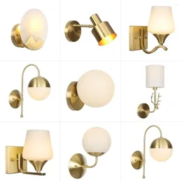 Wall Lamp Nordic Copper Brass Light Led Bedside Toilet Bathroom Loft Bedroom Living Room Sconce Modern Simple Gold Sconces