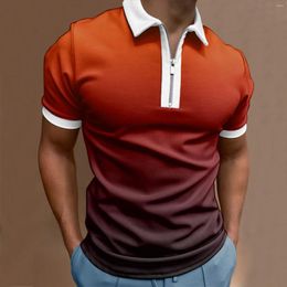 Men's Polos Gradient Print Male Polo Shirt Summer Casual Zipper Turn Down Collar Blouse Short Sleeve Personality Tops Fashion Men