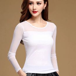 Women Mesh Tops Spring Autumn Sexy Fashion Casual Stretch Long Sleeve Blouse Shirt Elegant Top For Women Blusas Arrivals 240202