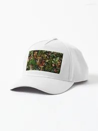 Ball Caps Vintage Mushrooms Forest Botanical Pattern - Black Night Garden Cap