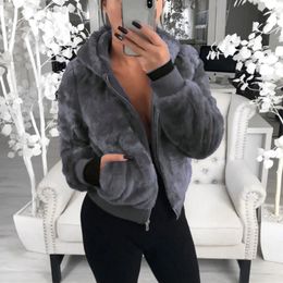 Jocoo Jolee Winter Hooded Cropped Coats and Jackets Fluffy Fleece Jackets Faux Fur Coat Teddy Coat Warm Outwear Clothing 240122