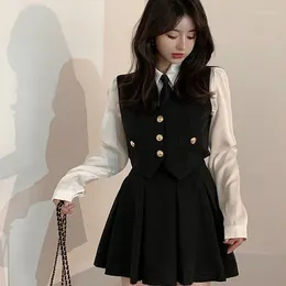 Clothing Sets Autumn Collge Style Vest Shirt Two-piece Set Women Korea Jk Uniform Skirt Short Girl Graceful School