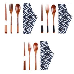 Dinnerware Sets 1 Set Japanese Wooden Cutlery Flatware Reusable Travel Tied Line Utensils Dropship