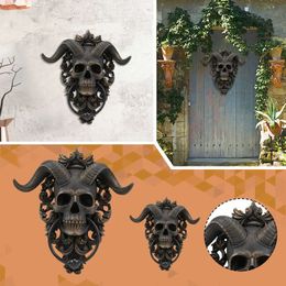 Skull Door Knocker Hell Devil Horn Skull Door Hanging Gothic Home Resin Decor Punk Satan Skull Sheep Head Wall Decor Pendant 240130