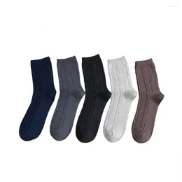 Men's Socks Knitted Tube Autumn And Winter Cotton Solid Colour Twist Classic Business Five Pairs Of Weaving Process