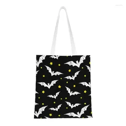 Shopping Bags Creepy Bats Groceries Tote Women Halloween Goth Occult Witch Canvas Shoulder Shopper Large Capacity Handbags