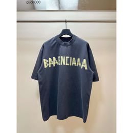 Женская Balencaigaly с рукавами Balencigaly Wash Летняя повседневная мужская старая футболка с круглым вырезом и буквенным принтом, свободная короткая футболка с короткими рукавами и принтом