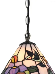 Pendant Lamps 1007 Hummingbird Flower Tiffany Style Stained Glass Ceiling Fixture With 8 Inch Wide Handmade Lampshade Blue