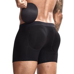 Mens Padded Boxer Shorts Soft Cotton Hip-up Enhancing Butt Underwear Trunk With Breathable Removable Sponge Pad Cup Included 240202