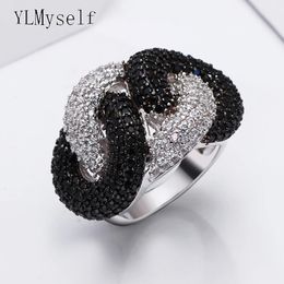 Amazing Black 2 tone finger ring micro pave jet and clear CZ jewelry high quality Zirconia Rings 240125