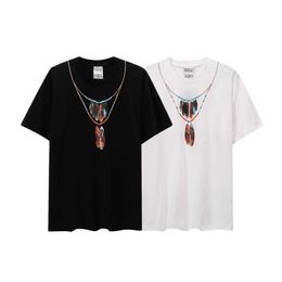 Men's T-Shirts MB 2024 designer Men's and women's T-shirts Marcelo MB Fashion Brand Feather Short Sleeve Feather Necklace Wings Printed Mens and Womens T-shirts