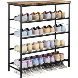 Shoe Rack Organiser 5 Tier for Closet Entryway Free Standing Metal Storage Shelf with MDF Top Board 240130