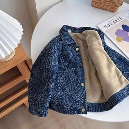 Boys Denim Plush Jacket Childrens Autumn And Winter Overcoat Fashion Kids Outfit Thickened Top Baby Cool 240122