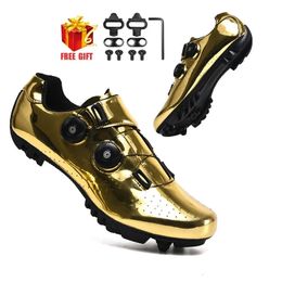 Cycling Sneakers MTB Men Footwear Road Dirt Bike Racing Women Bicycle Mountain Spd Speed Flat Shoes Cleat Custom Gold 240129