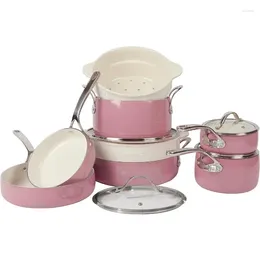 Cookware Sets 12 Piece Aluminium Pots And Pans Set W/Non-toxic Ceramic Non-stick Steamer Insert & Protective Care Bags