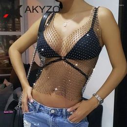 Women's T Shirts V-Neck See Through Shirt Shiny Rhinestone Fishnet Hollow Out Women Sexy Crop Top Sleeveless Beach Cover Up Party Tank Tops