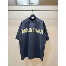 Женская Balencaigaly с рукавами Balencigaly Wash Летняя повседневная мужская старая футболка с круглым вырезом и буквенным принтом, свободная короткая футболка с короткими рукавами и принтом