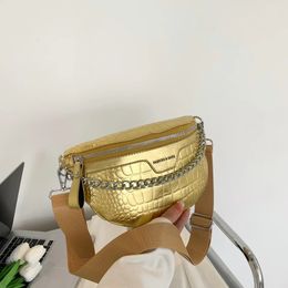 Chain Waist Bag Luxury Gold Silver Handbag For Women Leather Fanny Pack Fashion Stone Pattern Crossbody Bag Travel Belt Bag Sac 240130