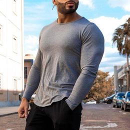 Men's Muscle Long Sleeve ONeck Shirts Solid Color Slim Fit Workout Gym TShirts Soft Tees Bodybuilding Pullover Top Clothing 240124