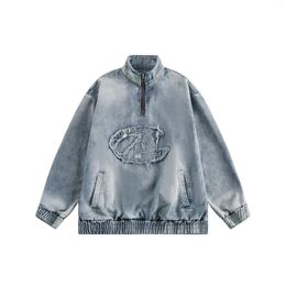 Men's Jackets Oversized Vintage HiP Hop Jeans Jacket With Embroidery High Street Washed Retro Denim Coat Loose Fit Y2K Outerwear