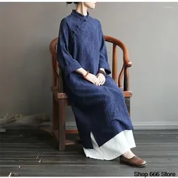 Ethnic Clothing Traditional Chinese Women's Cheongsam Cotton Linen Robe Female Retro Femeal Top Skirt Shirt HanfuTang Suit Party Dress