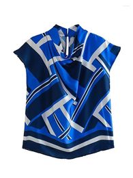 Women's Blouses MESTTRAF Women Fashion Y2K Geometric Print Vintage High Neck Sleeveless Female Shirts Blusas Chic Tops