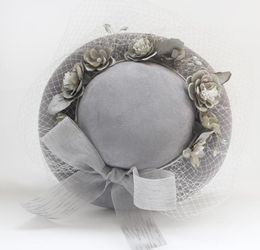 2019 Promotion Faire Part Mariage Feis Whole Grey Gauze Flower Vintage Hat Bride Wedding Accessory Po Shoot Album Dress A7151611