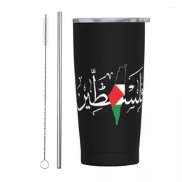 Tumblers Palestinian Arabic Tumbler Vacuum Insulated Palestine Solidarity Flag Thermal Cup With Lid Straw Smoothie Tea Mug Water Bottle