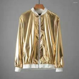 Men's Jackets Men Hip-hop Coat Stylish Glossy Solid Colour Cardigan Jacket For Hip Hop Street Dance Nightclub Stage Performance