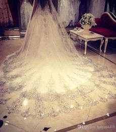 2020 Sparkling Rhinestone Chapel Bridal Veils Luxury Long Applique Beaded Perfect Handmade High Quality Wedding Veils Bridal Acces5180701