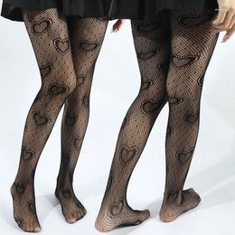 Women Socks Gothic Lace Stockings Heart Mesh Tights Y2k Black White Fishnets Pantyhose Sexy Lingerie Cosplay Lolita Leggings For Girls