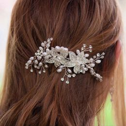 Hair Clips Silver Colour Bridal Combs Simulated Pearls Flower Crystal Handmade Wedding Ornaments Headpiece Women Bands